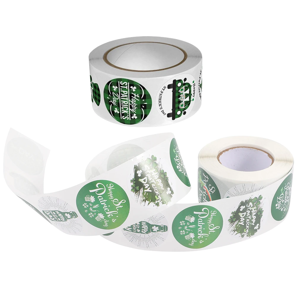 

2 Rolls Patrick Stickers Gift Shamrock Plastic Decor Sealing Labels Round Tags DIY Supplies Party Favor Envelop Sealers