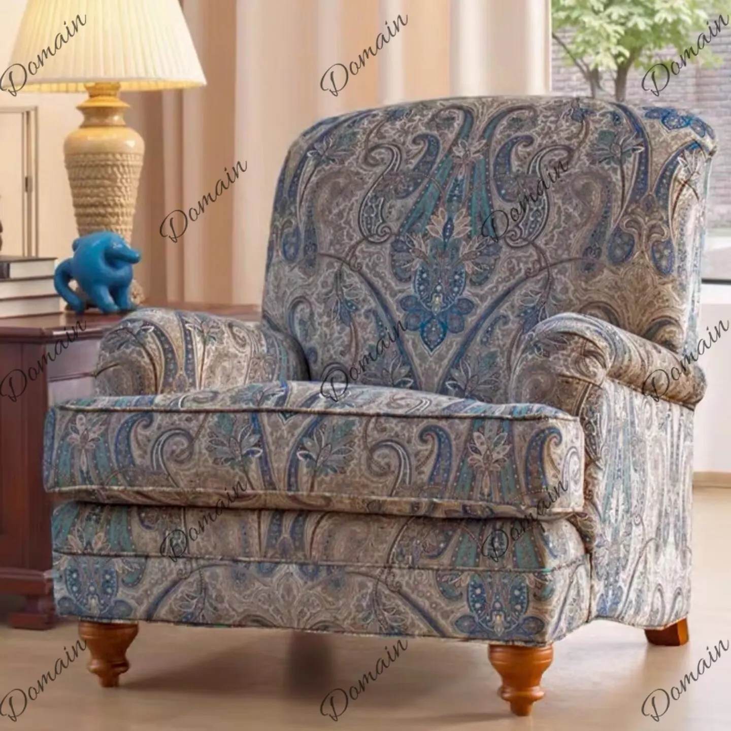 American retro style furniture living room bedroom fabric small apartment hotel villa lazy sofa chair single leisure chair