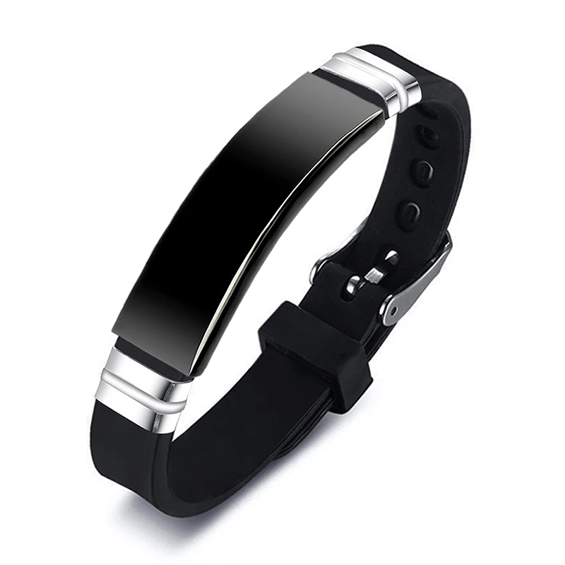 Fashion Men Blank Stainless Steel Bracelet Sport Black Silicone Adjustable Bracelets Bangles For Women Minimalist Jewelry Gifts