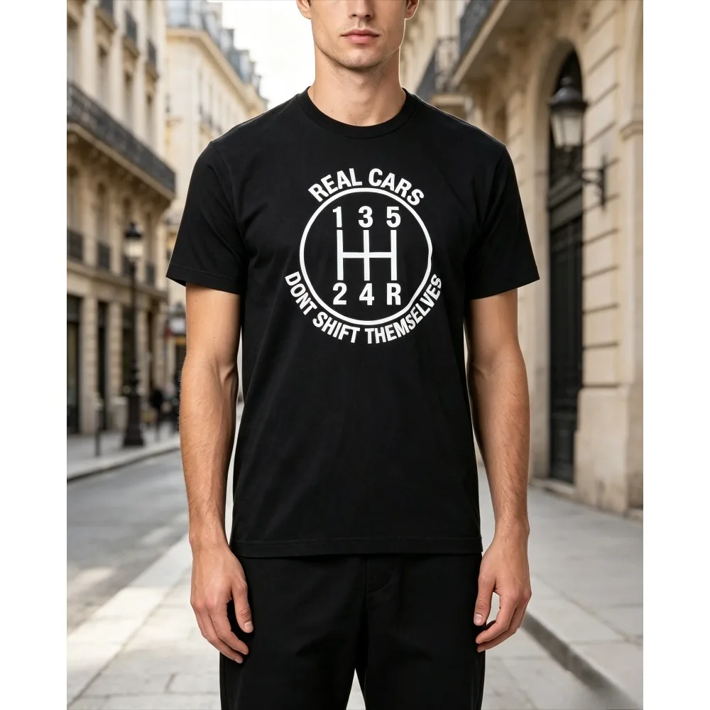 Manual Gear Shift Real Cars Slogan Men T-Shirt Car Lover Vintage Casual Streetwear Short Sleeve Tee