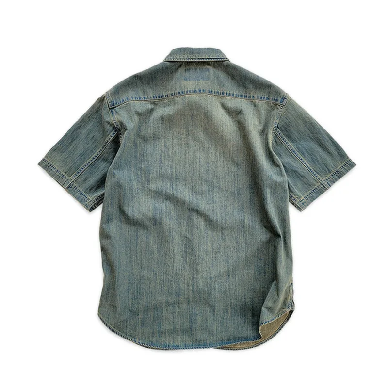 HKSH Summer New Men's Tide Punk Cotton Denim Short-Sleeve Shirt Casual Vintage Fashion High Street Chic Ins Light Luxury HK23716