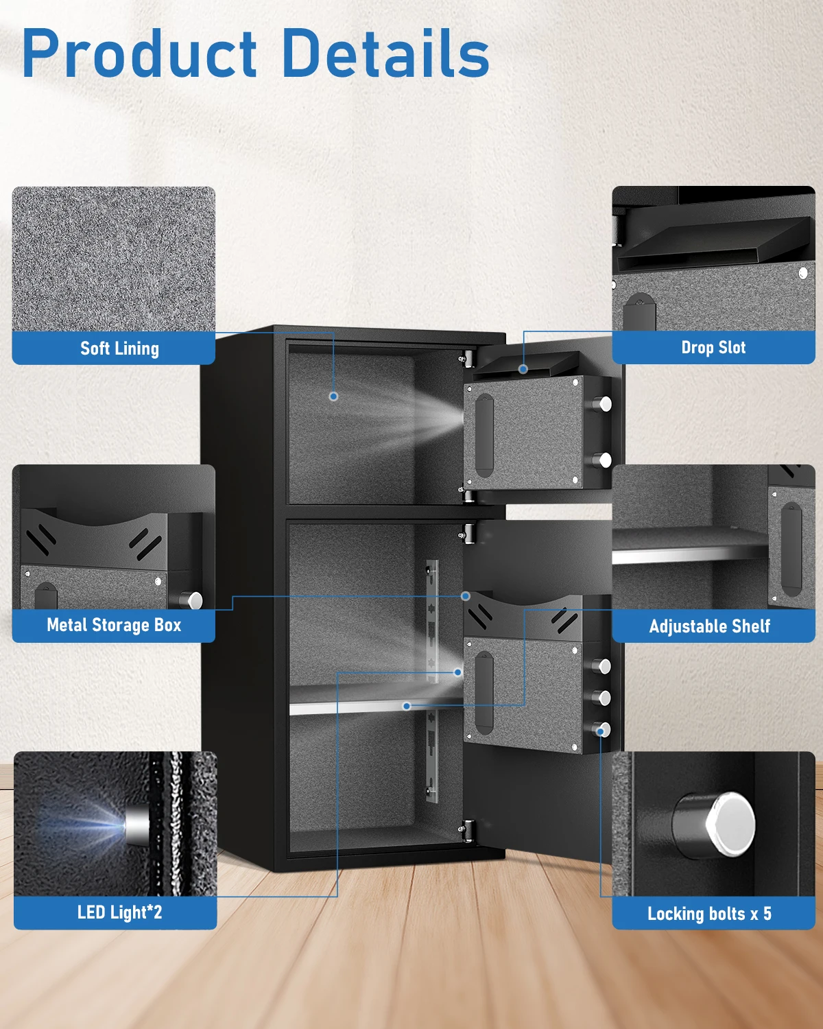 6.0 Cu ft Large Safe Box Fireproof Waterproof, Digital Keypad Home Safes With Mute Function and LED Light