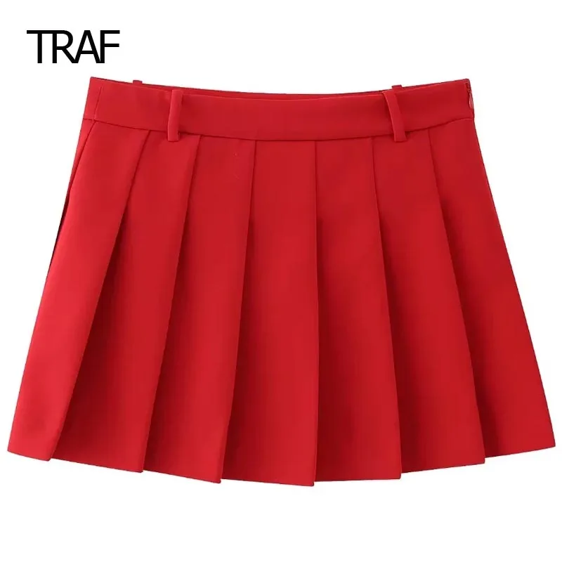 

TRAF Red Pleated Skirt Women's Skirts Spring Summer 2024 Mid Waist Short Skirt Korean Style Skirts Female's Skirt New Arrivals