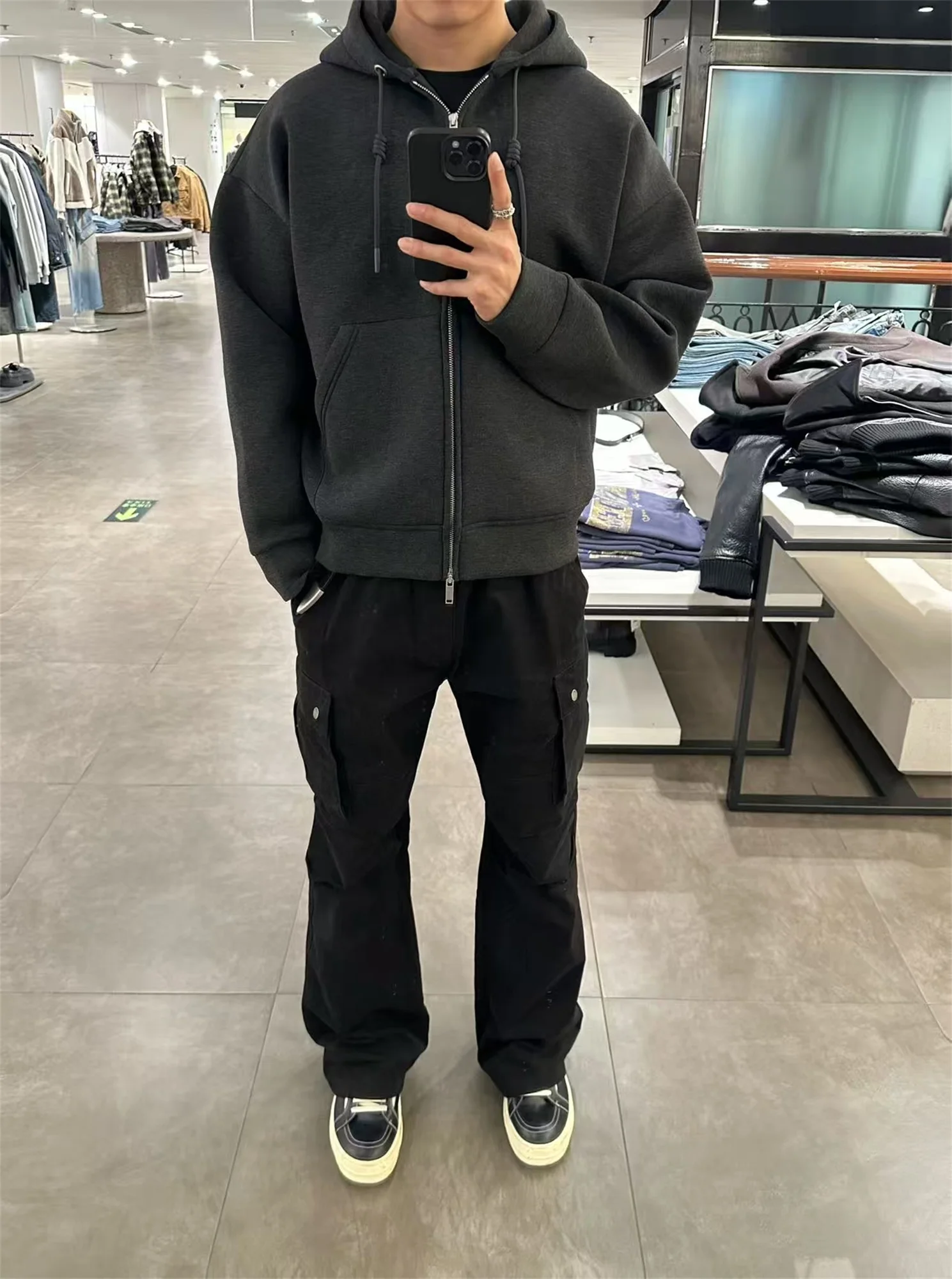 

Vintage American High Street Loose Fit Bell Bot Multi ket Work Trousers Clean Fit Youth Casual Cotton Pants