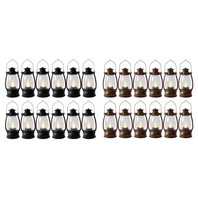 ABWZ-Vintag Candle Lanterns For Indoors 12Pcs With Flicker Candles For Home Decor Black