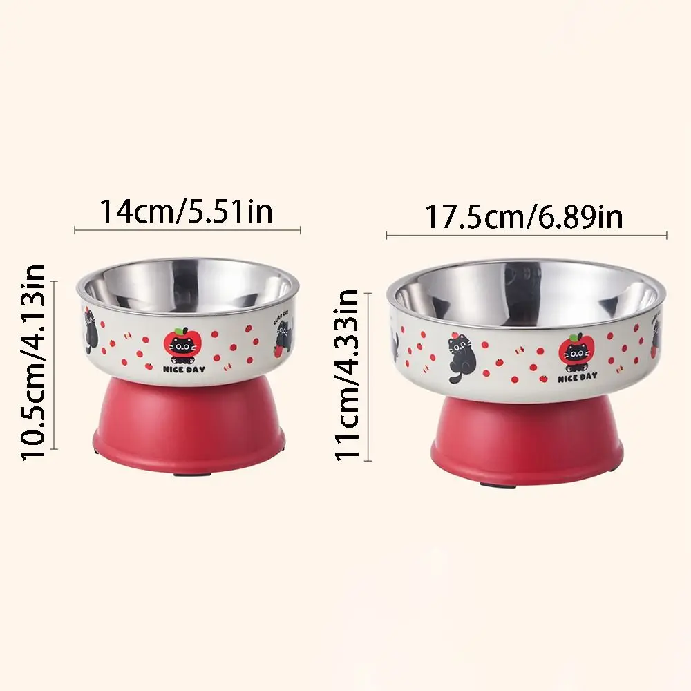 وعاء كارتون للحيوانات الأليفة ذو قدم عالية مضاد للانزلاق بسعة كبيرة من الفولاذ المقاوم للصدأ وعاء للقطط مضاد للانقلاب حاوية تغذية مياه ثابتة