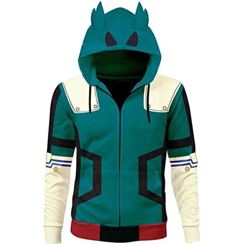 Chaqueta My Hero Academia para niños, Sudadera con capucha MHA, Izuku Midoriya Deku Ears, disfraz de Cosplay, abrigo de Halloween con capucha de Anime para hombre