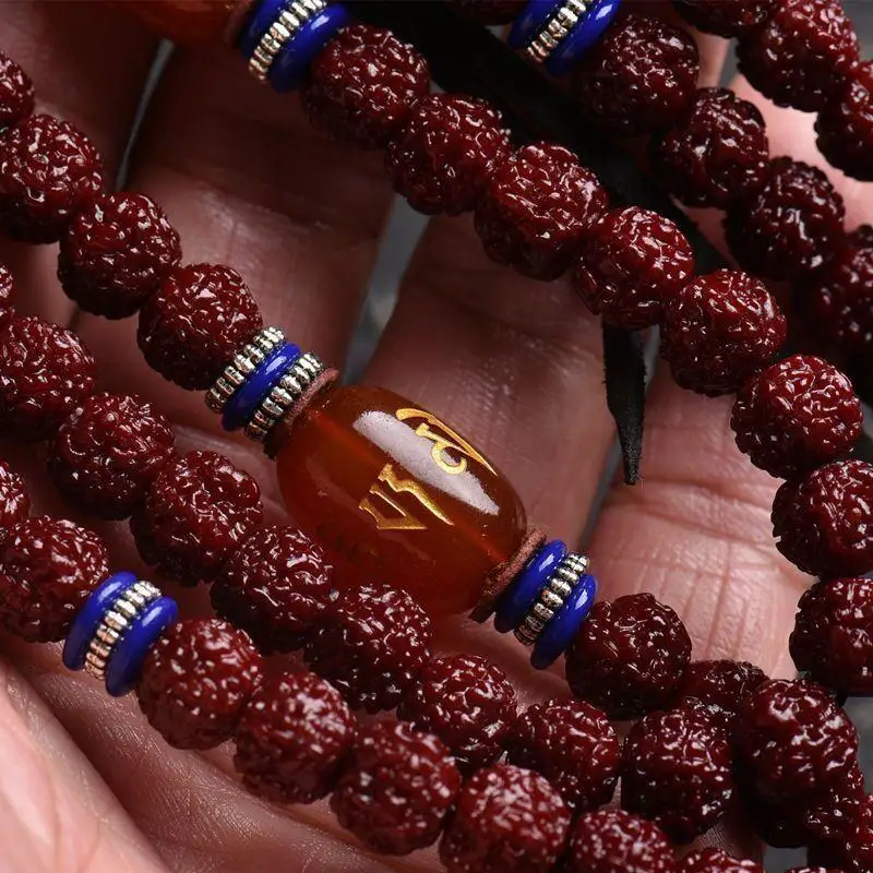 5 Mukhi Rudraksha Bodhi Seeds Bracelet108Machine Brushed Patina Jadified Buddha Beads Bracelet Bracelet round Beads8-9mmWholesal