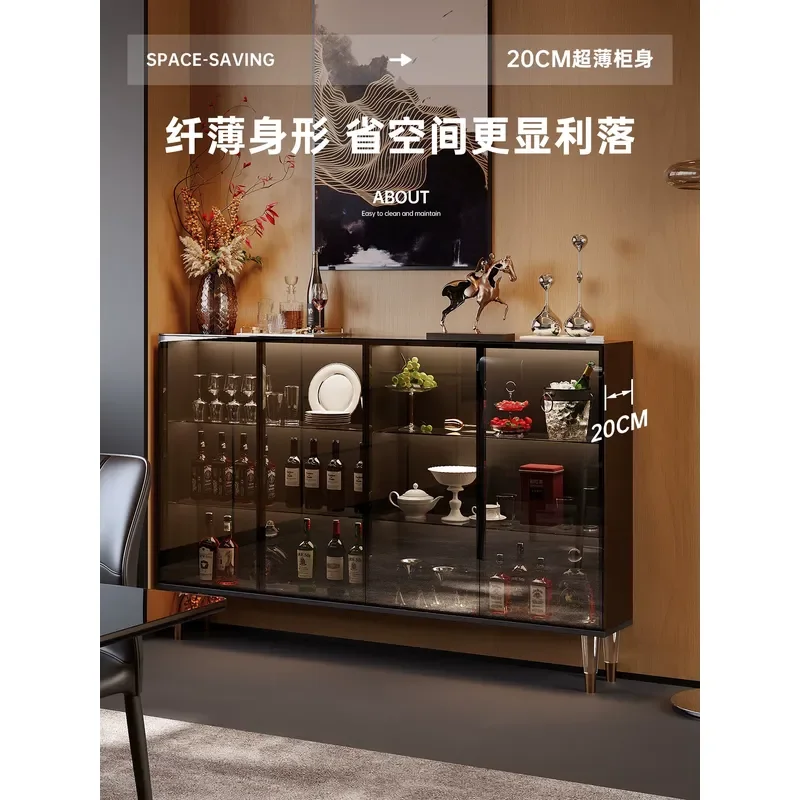 Italian Ultra Thin Dining Side Cabinet 20cm Narrow Living Room Storage Small Apartment Wall Glass Locker