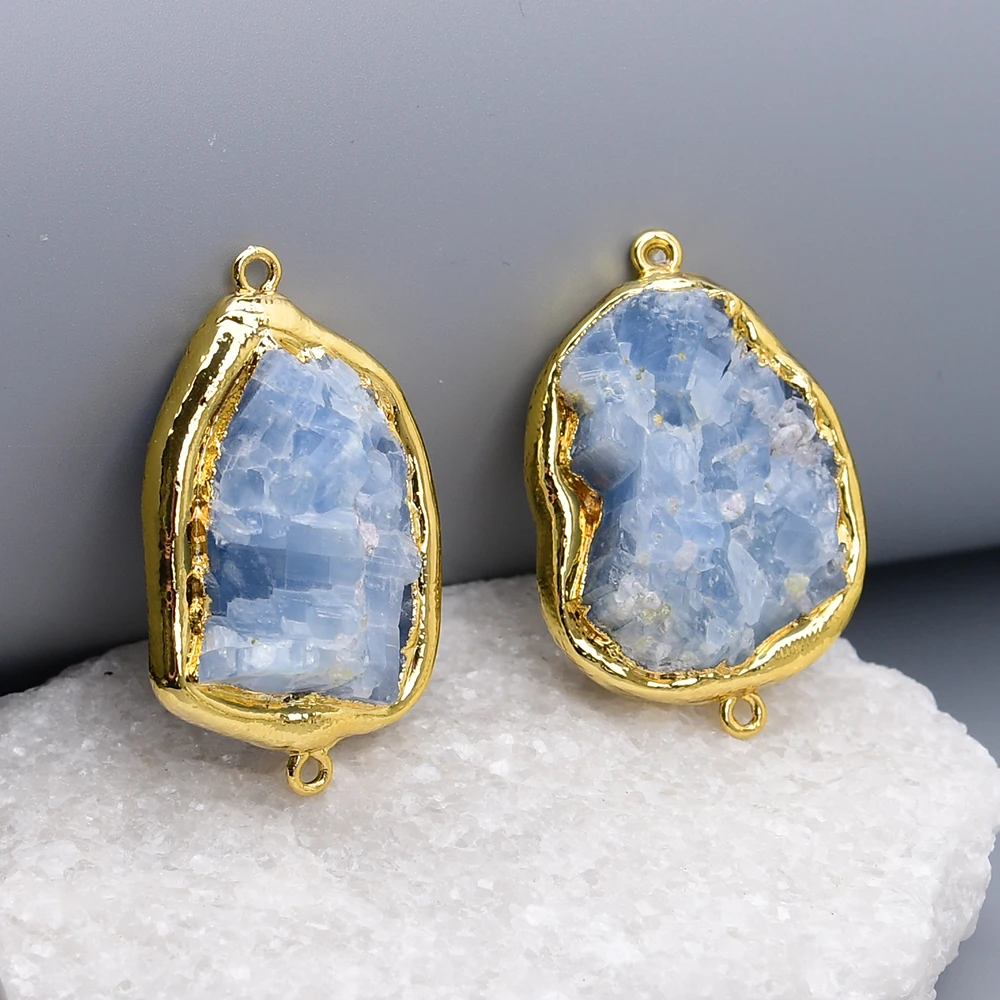 

APDGG 5 шт. натуральных необработанных синих иолитовых камней с позолоченными коннекторами-подвесками для создания украшений своими руками