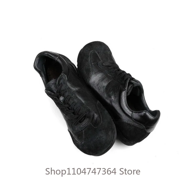 Handmade Genuine Leather High-end Retro Casual Work Shoes Men's Sneakers Black Washed Cowhide Suede Lace‑Up Casual Shoes Male