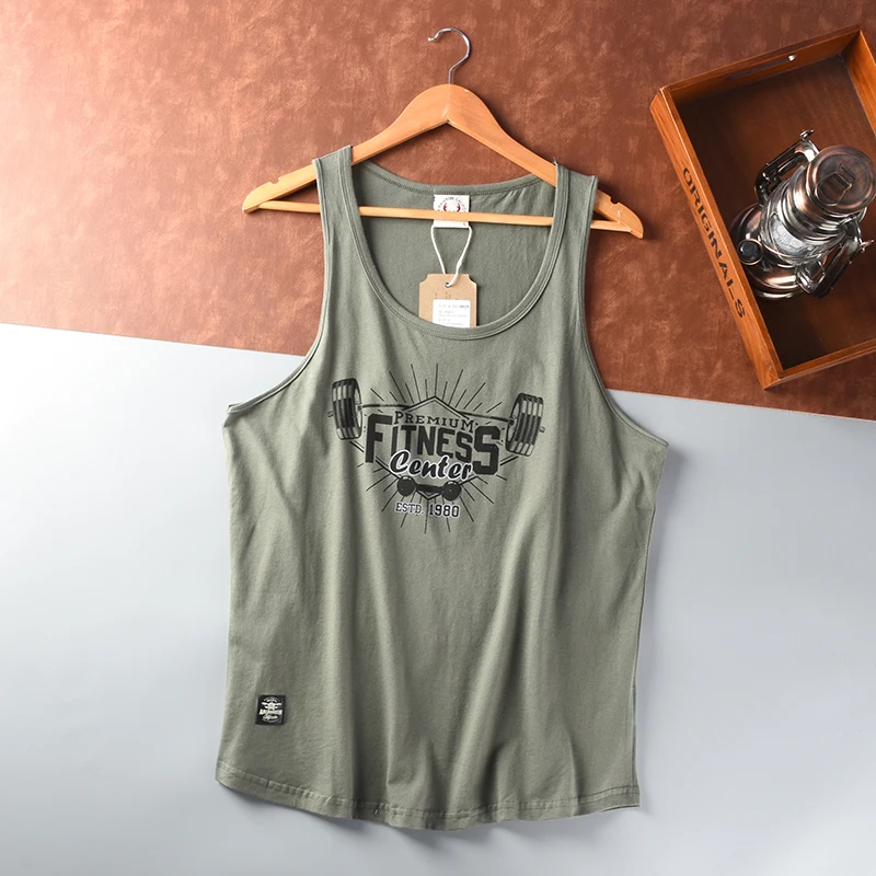 Summer New American Retro Sleeveless O-neck Letter Printed T-shirt Men\'s Fashion 100% Cotton Washed Old Casual Sports Vest Tops