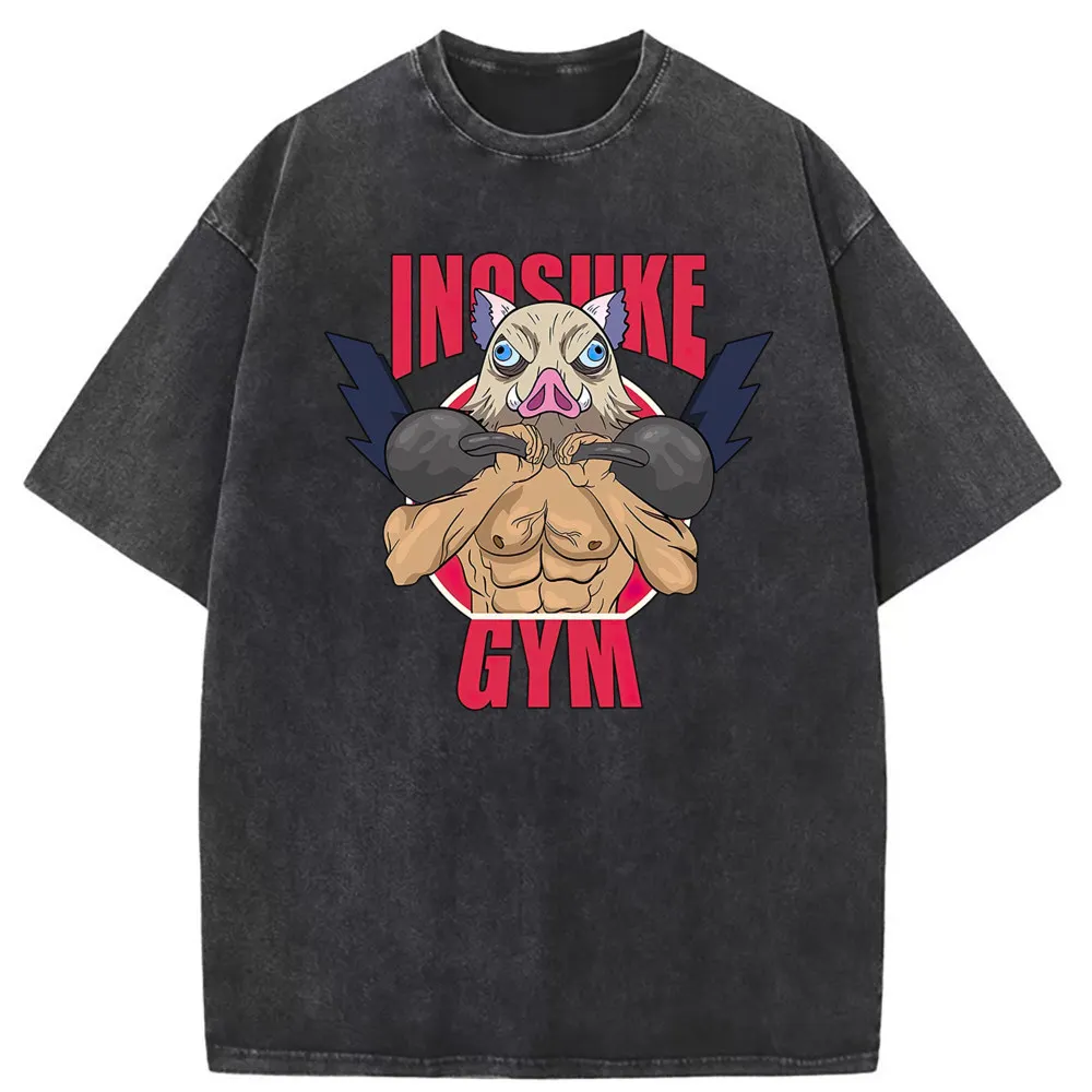 Inosuke Gym Demon Slayer Tshirt Washed Tshirt Beach Sportswears Men Sweatshirts Prevailing Summer Autumn Long Sleeve