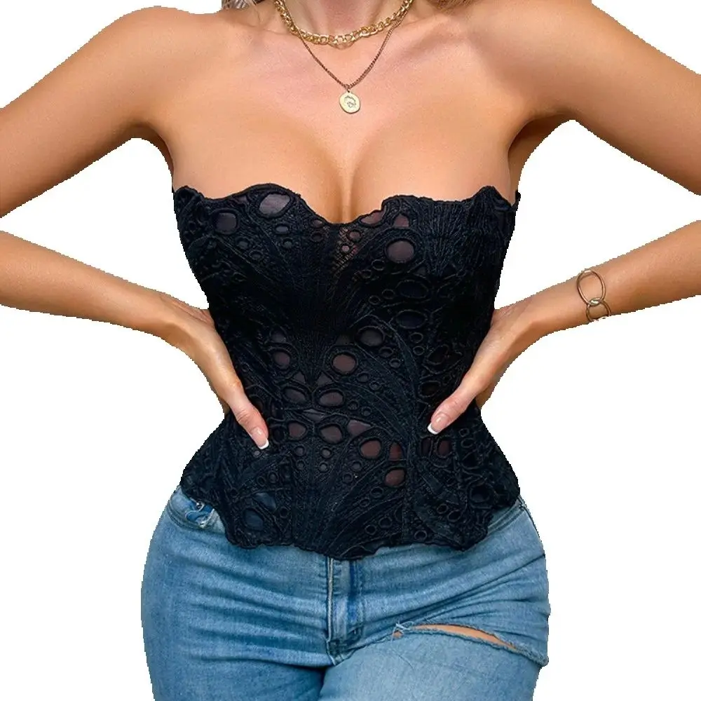 

European Style Corset Top - Breathable Mesh Waist Trainer with Irregular Lace, Double-Layer Bustier for Women,Victorian Gothic