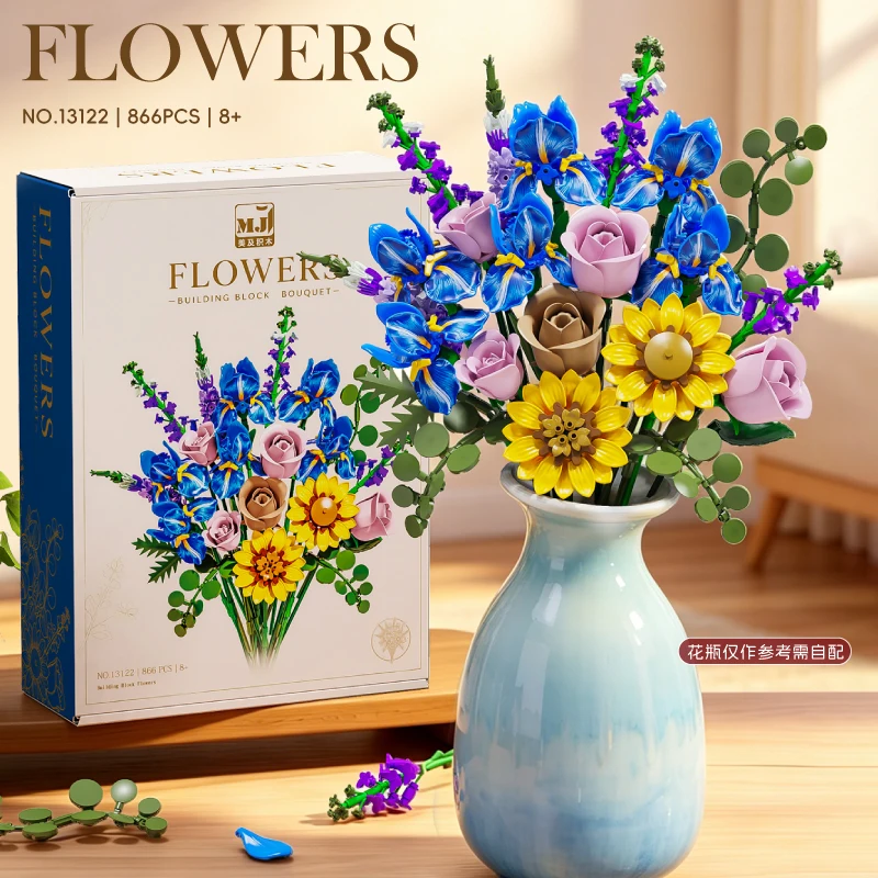 MOC 866PCS Creative Simulation Color Bouquet Building Blocks DIY Model Puzzle Toys Valentine's Day Gift Birthday Gift