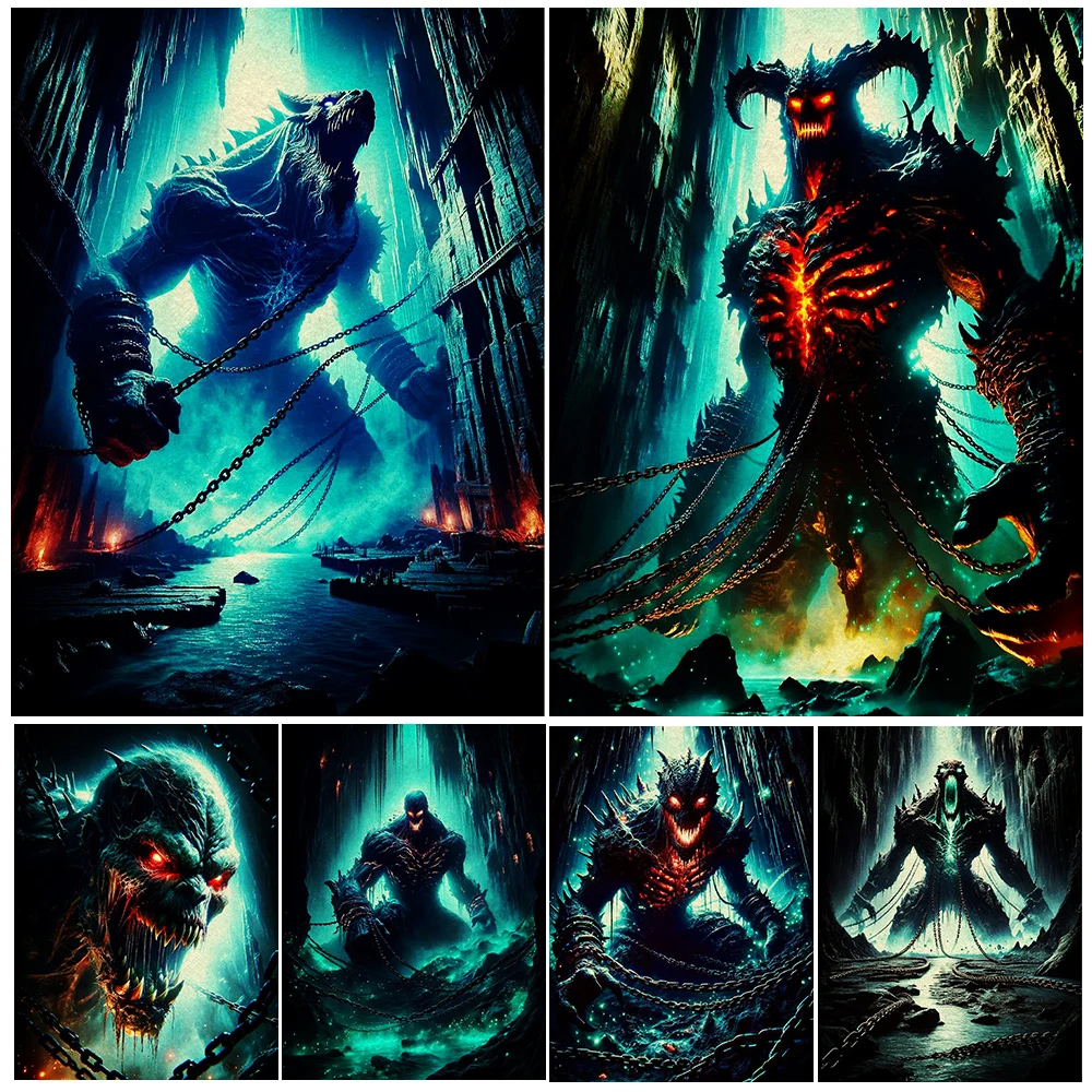 

Horrible Demons Trapped In Hell,Abstract Wall Art,Canvas Painting,Creepy Monster,Gothic Art Poster And Print,Home Decor Unframed