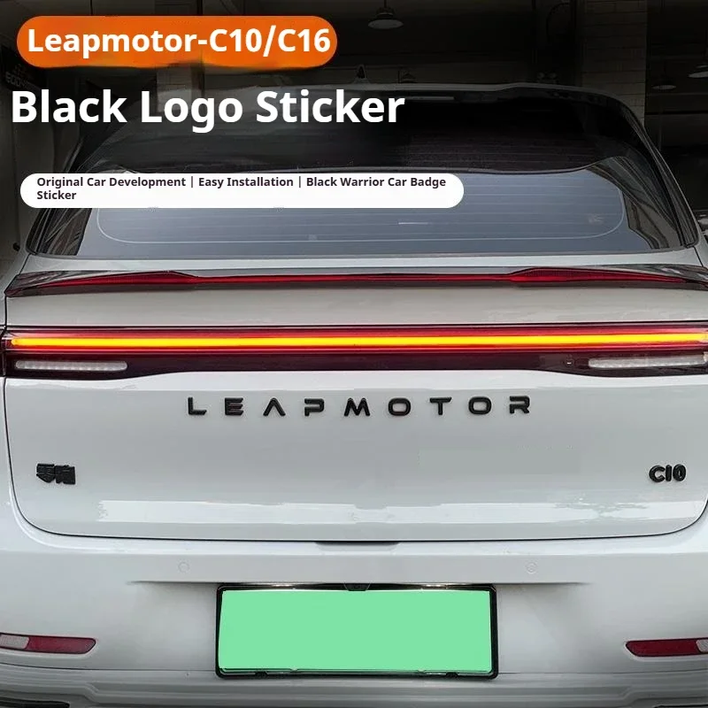3D Black Car Logo Badge Cover Rear Trunk Emblem Decal Sticker For Leapmotor C10 C16 Black Warrior Exterior Trim Car Accessories