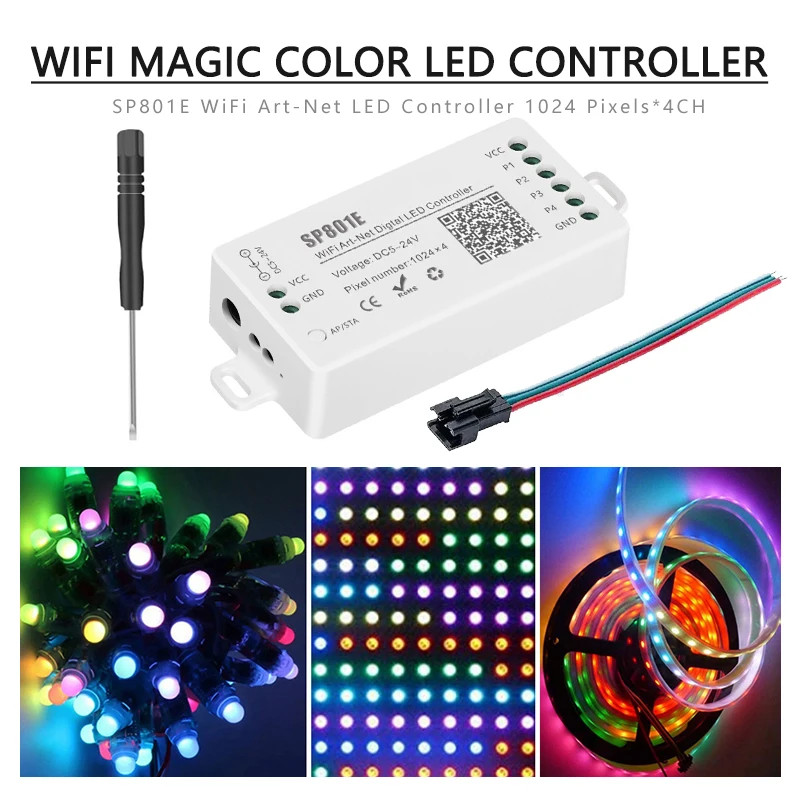 Imagem -06 - Painel de Luz Led com Bluetooth Art-net Magic Programável Digital Wifi Matriz Led Controlador de Pixels Sp801e Ws2812b