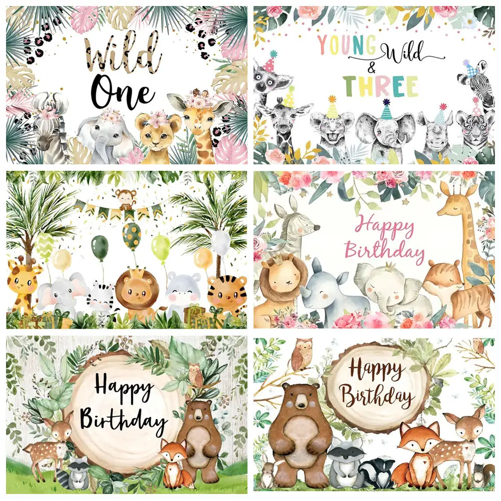 

Boy Girl Two Wild Backdrop Jungle Safari Animals 2nd Birthday Photography Background Cake Dessert Table Decor Banner