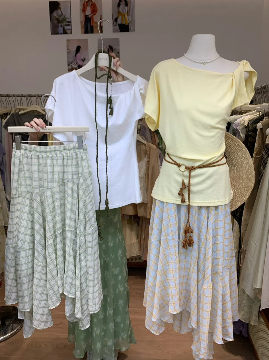 

Комплект из двух предметов YLS Style2026: топ с узлом и асимметричная юбка с поясом-шнуром, модный женский летний наряд