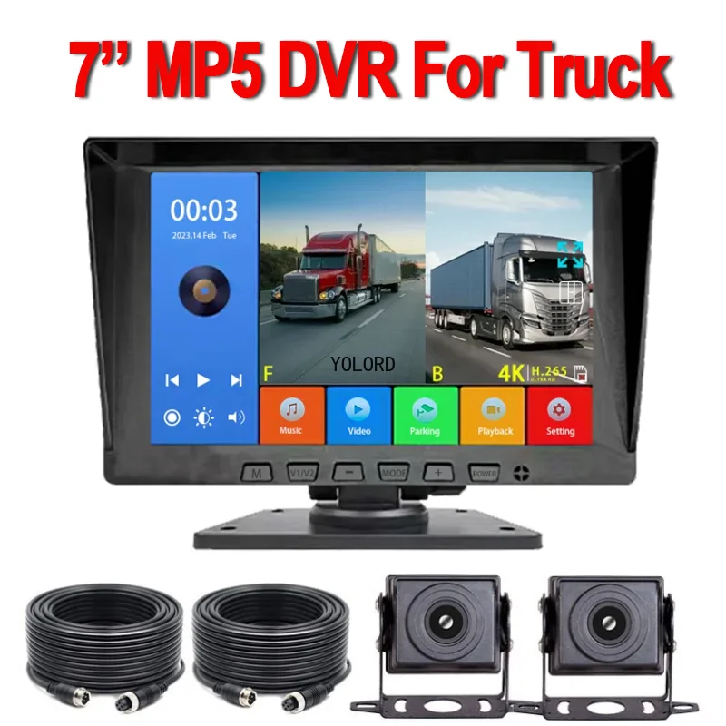 7 inch 1024*600 IPS AHD MP5 Car Monitor with 2CH Vehicle Camera Starlight Night Vision Backup System Bus Truck Parking Recorder