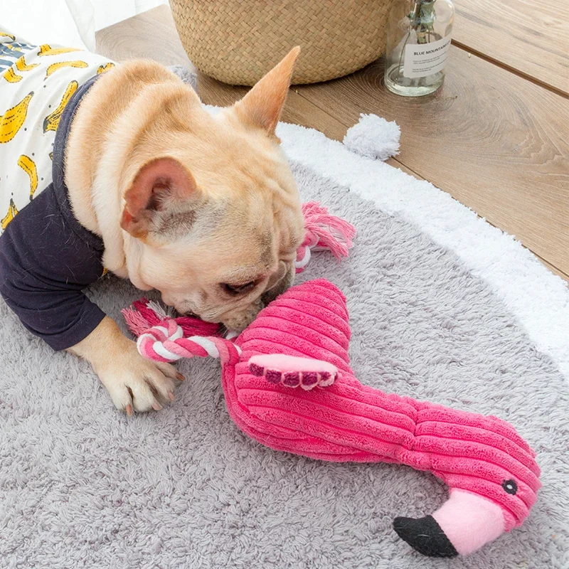 Pet Dogs Cute Plush Flamingo Bite Chew Toys Chihuahua/Yorkshire/Bulldog/Pug/Corgi Small Dog Interactive /Squeaky Sound Toy