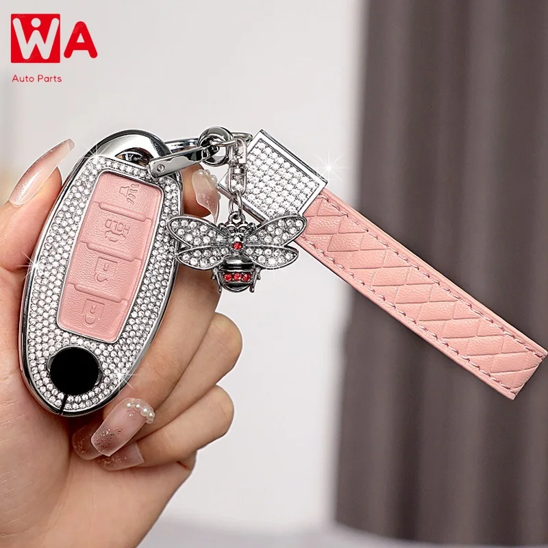 

Alloy+Diamond + Leather Car Key FOB Case Cover For Infiniti FX35 FX37 FX50 G25 G35 G37 JX35 M35 M37 M45 Q70