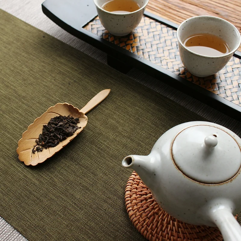 Bamboo Hand-carved Teaspoon Traditional Kung Fu Teaware Accessories Take Leaf-shaped Tools Chaze Coffee Beans Dosing Cup Trays