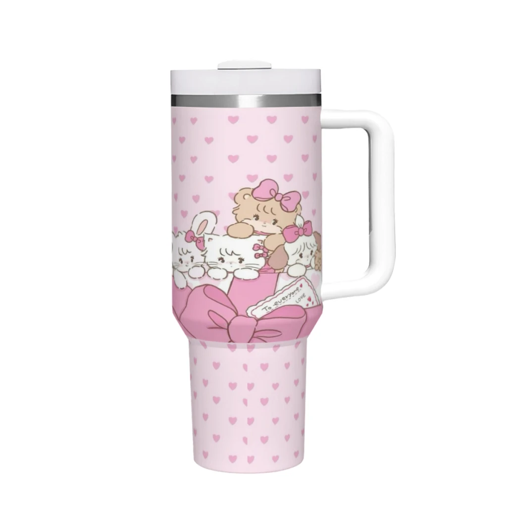 

Travel Mugs Japan Kawaii Cartoon Mikko Stainless Steel 304 Drinkware Thermal 40oz/1200ml Large Capacity Handle Car Cup