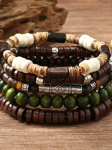 Bracelet For Men New Retro Multi-layer Coconut Shell Multi-piece Elastic String Wooden Bead Bracelet