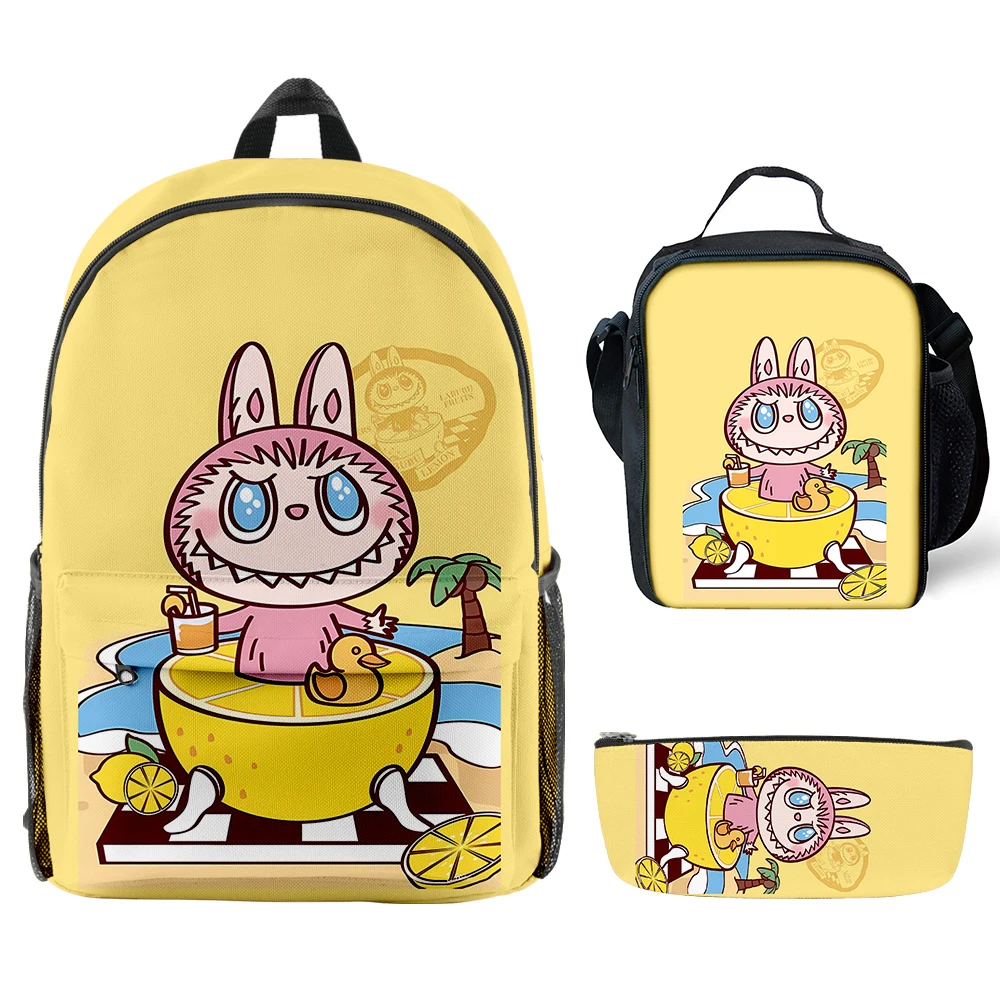 

Cartoon Novelty Cool labubu 3D Print 3pcs/Set Student School Bags Laptop Daypack Backpack Crossbody Lunch bag Pencil Case