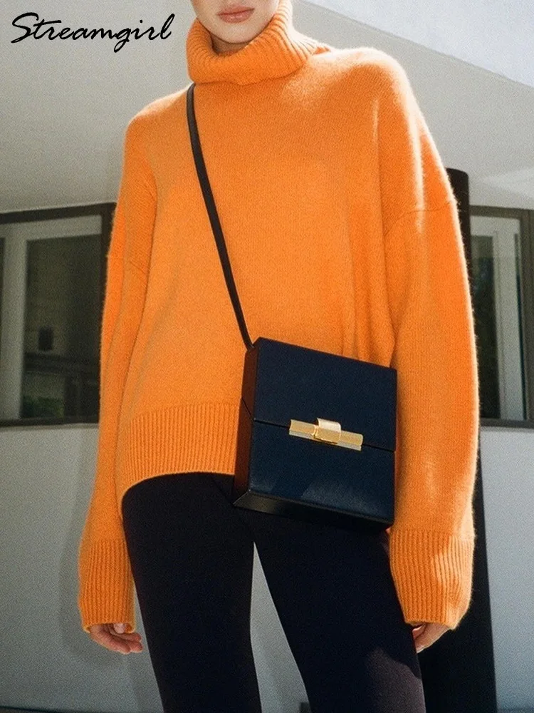 Blue Pullover For Women Turtleneck Sweaters Autumn Winter Thick Warm Knitted Loose Green Vintage Oversize Sweater Women 2022