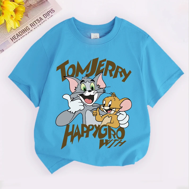 Cute Tom and Jerry Kids T Shirt Cat Mouse Cartoon Print Tees Toddler Short Sleeve Tops Boy Girl Summer Casual Children Clothes