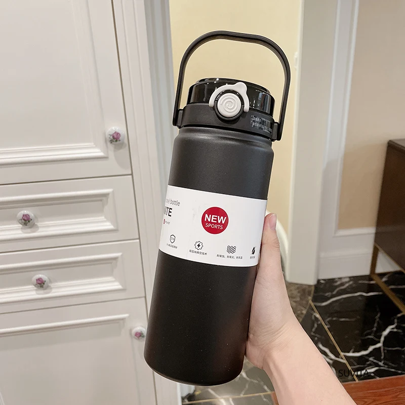 1.2L Large Capacity  Bottle with Straw Stainless Steel Double Drinking Straw Thermal Water Bottle Keep Cold and Hot Thermos Cup