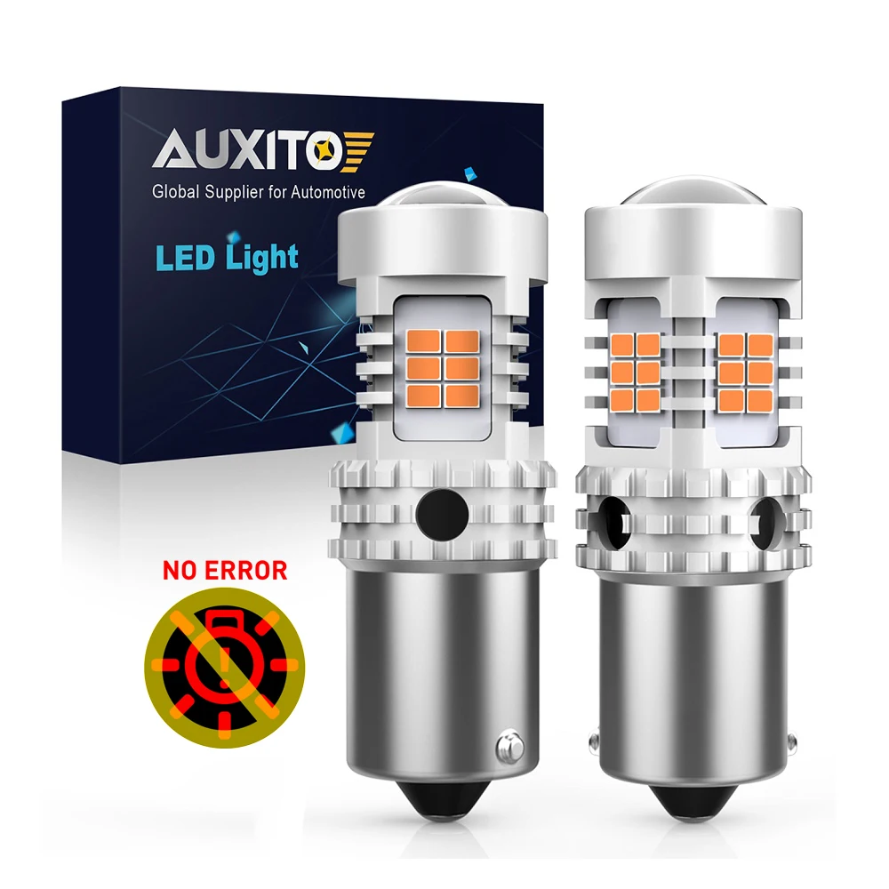 AUXITO 2szt 1156 BA15S BAU15S Żarówka LED Canbus No Hyper Flash Amber P21W PY21W T20 LED W21W WY21W S25 Żarówki LED kierunkowskazów