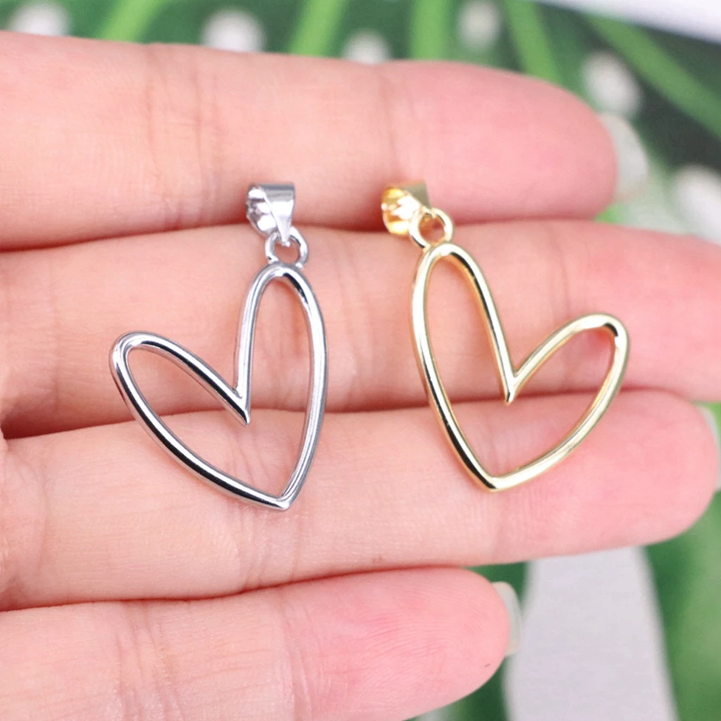 

10pcs-24*19mm Gold/silver Color Oblique Hollow heart shaped Charm for Necklace Keyring Pendant DIY Handmade Jewelry Accessories