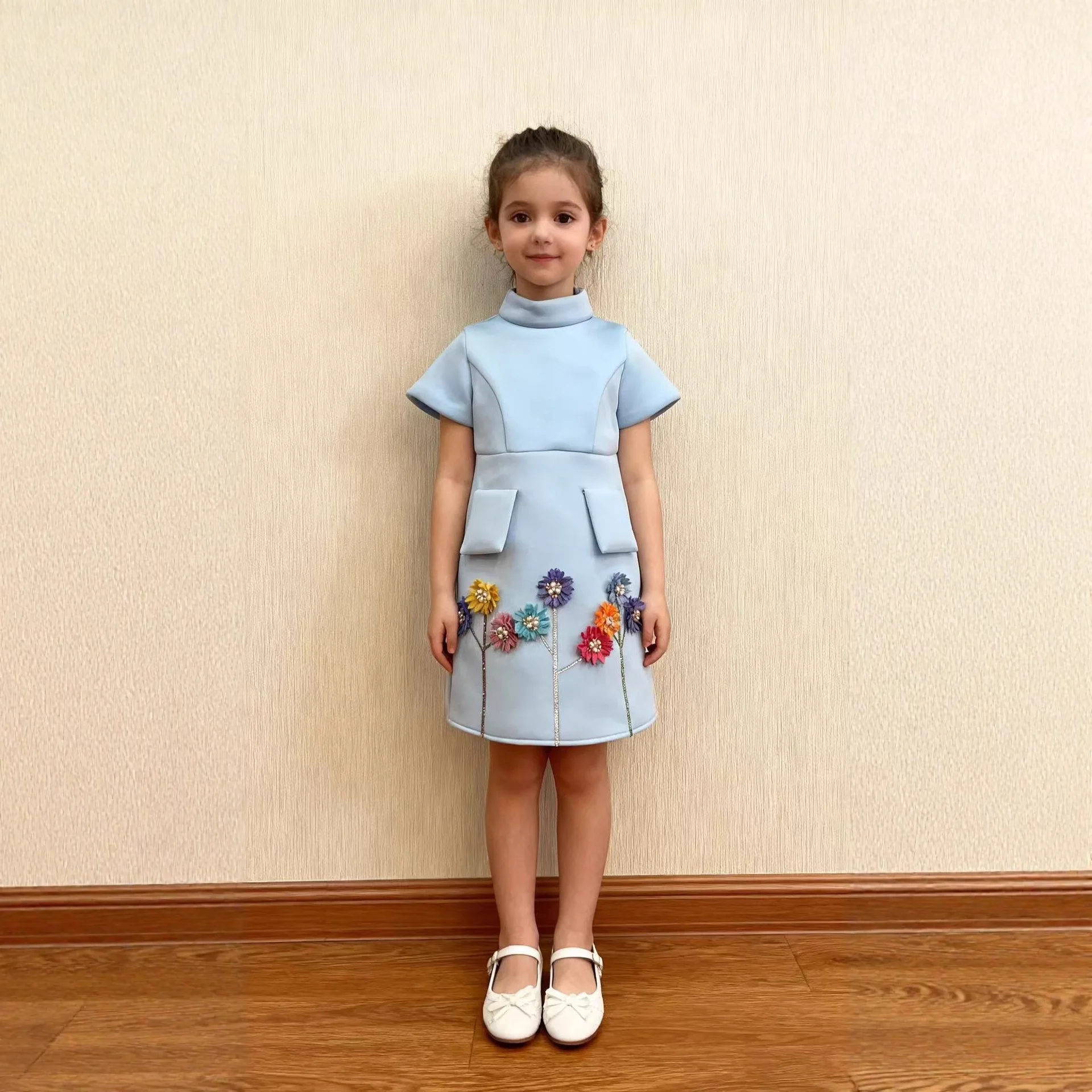 

1-8Years Princess Ball Gown for Girls Solid Flower Vintage Little Girls Holiday Pageant Birthday Wedding Tea Party Formal Dress