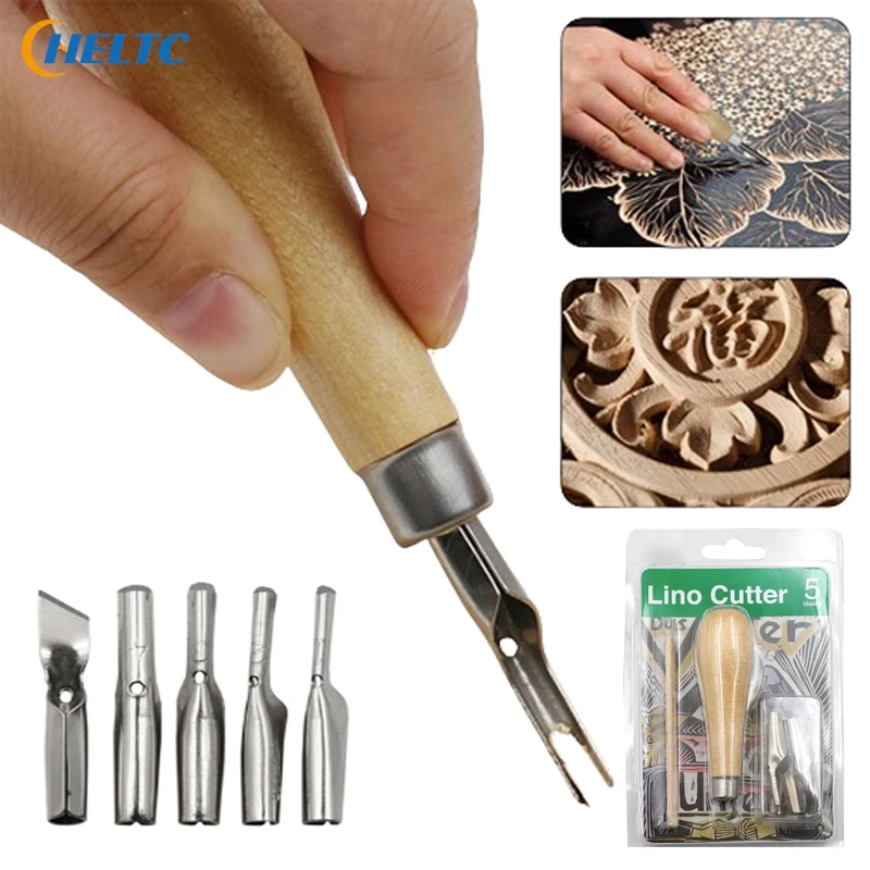 Printmaking Carving Tools Set With 5 Blade DIY Lino Block Cutting Stamp Carving Tool Accessories Art Sculpture Supplies