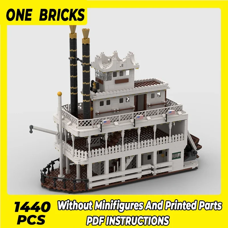 

Moc Building Blocks Ship Series Western Paddle Steamer Technical Bricks DIY Assembly Construction Toys For Childr Holiday Gifts