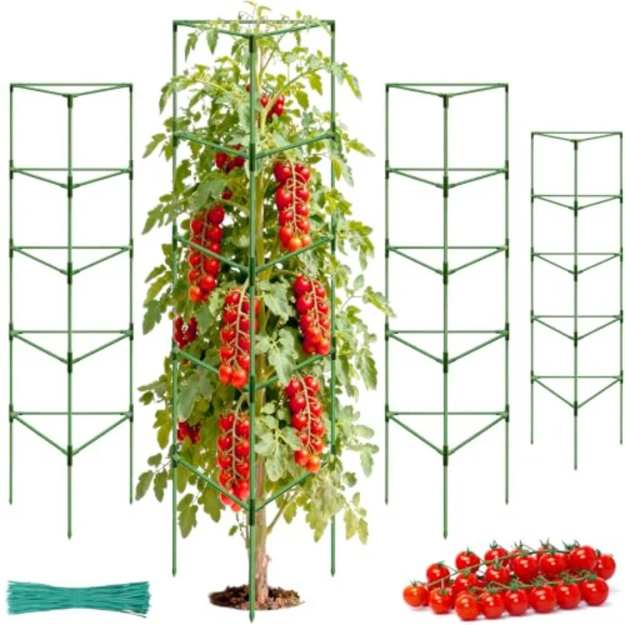 

72 Inch Extra Tall Tomato Cages for Garden 4 Pack Heavy Duty Metal Plant Support Stakes for Outdoor Garden Adjustable Large Tre
