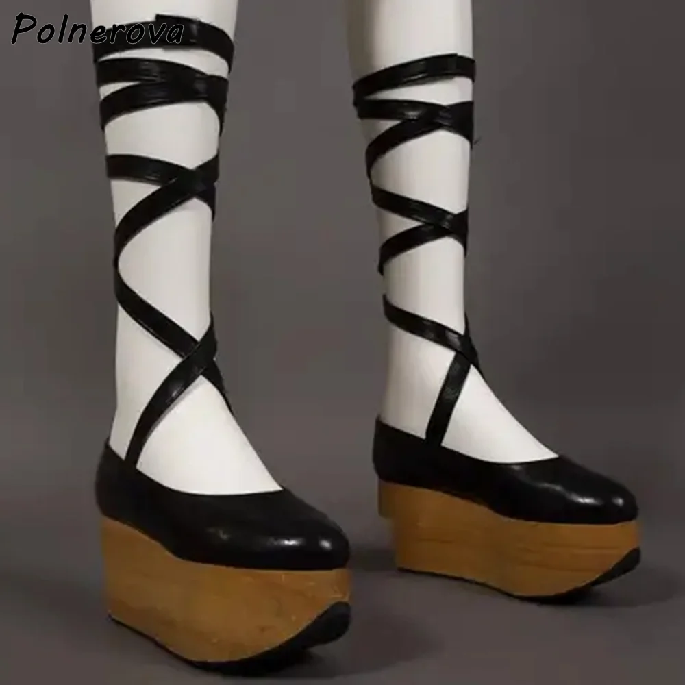 

Solid Clogs Sandals Wood Grain Heels Shallow Round Toe Ankle Band Chic Style Thick Soled Platform Women Shoes Dress Runway Shoes