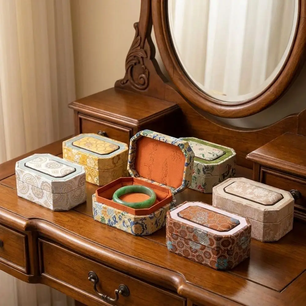 Fabric Brocade Jewelry Box Hard Shell Chinese Style Double Lid Jewelry Box Wear-Resistant Multiple Colors Bangle Storage Box