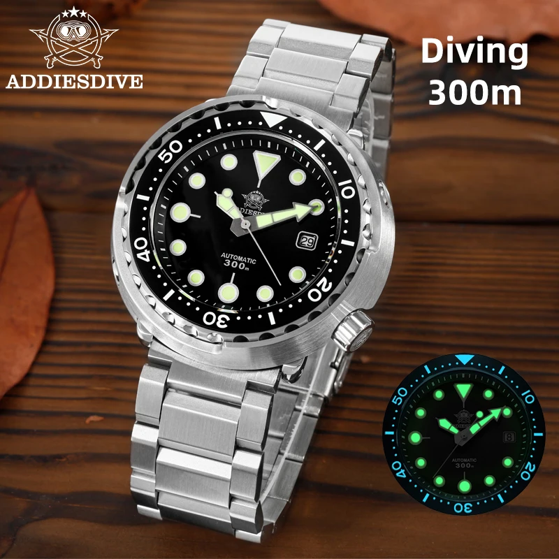 ADDIESDIVE New Men's Automatic Watch 300m Diving Stainless Steel Luminous Sapphire Crystal 8215 Mechanical Watch Gift Formal