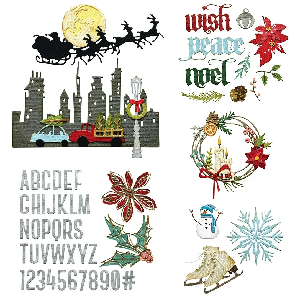 Christmas Magic Alphabets&Numbers Cutting Dies Winter Wishes Ice-skate Festive Wreath DieCut For DIY Scrarpbooking Craft Making