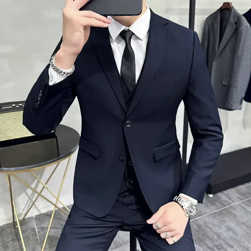 Conjunto de traje para hombre, chaqueta ajustada, vestido de boda para novio, entrevista de negocios, traje formal profesional, traje pequeño para hombre