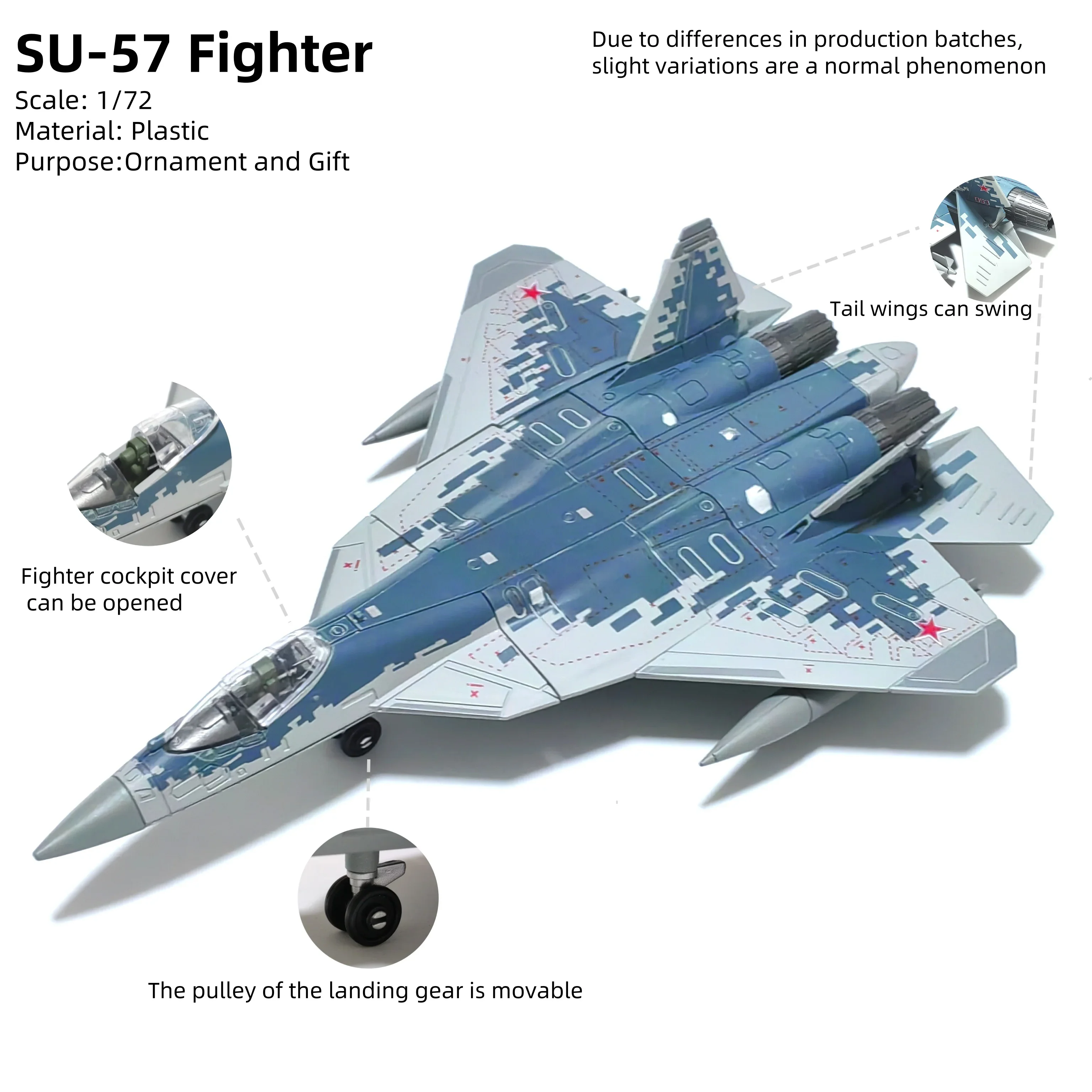 SU-57S Fighter 1/72 Plastic Scale Model (Including Base) Scale Model Home Placement, Collection and Decoration Creative Gift