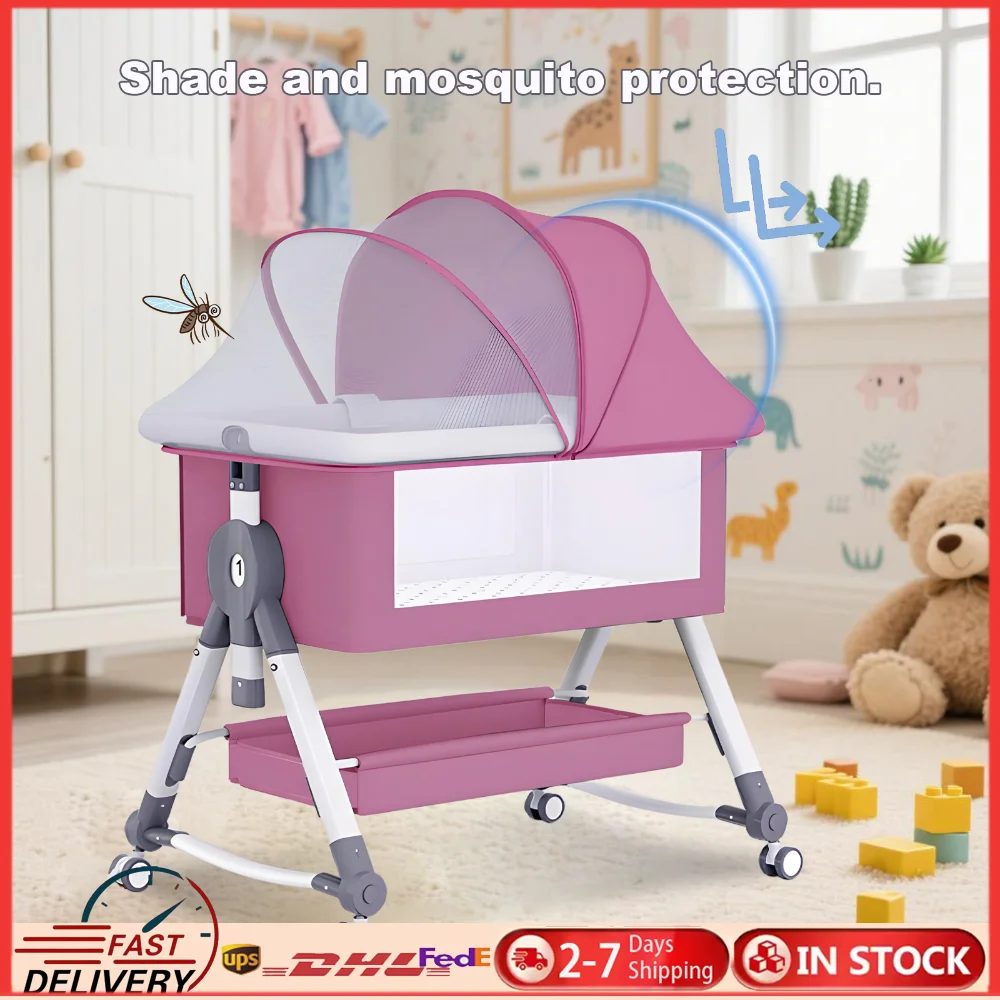 

Детская кроватка-люлька для совместного сна, раскладная, с функцией качания, регулируемая по высоте, на колесиках, для младенцев и новорожденных