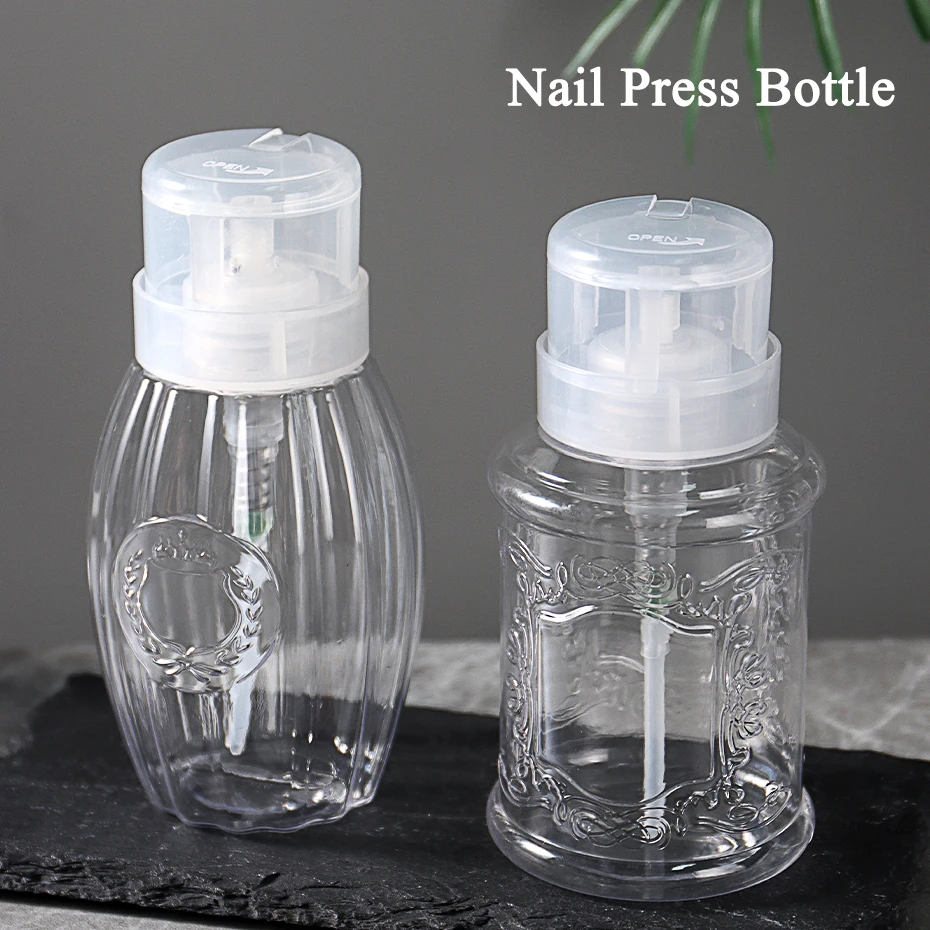 180ml/PCS Clear Pattern Nail Press Split Bottle Empty Travel Plastic Dispenser Reusable Polish Remover Pump Manicure Accessories