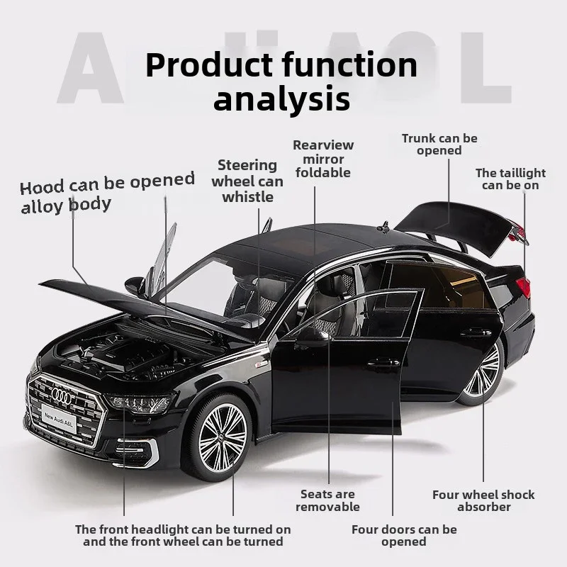 [CubeFun] 1:18 Audi A6 L Legering Model Auto Geluid En Licht Trek Speelgoed Auto Jongens Collectie decoratie Verjaardagscadeautjes