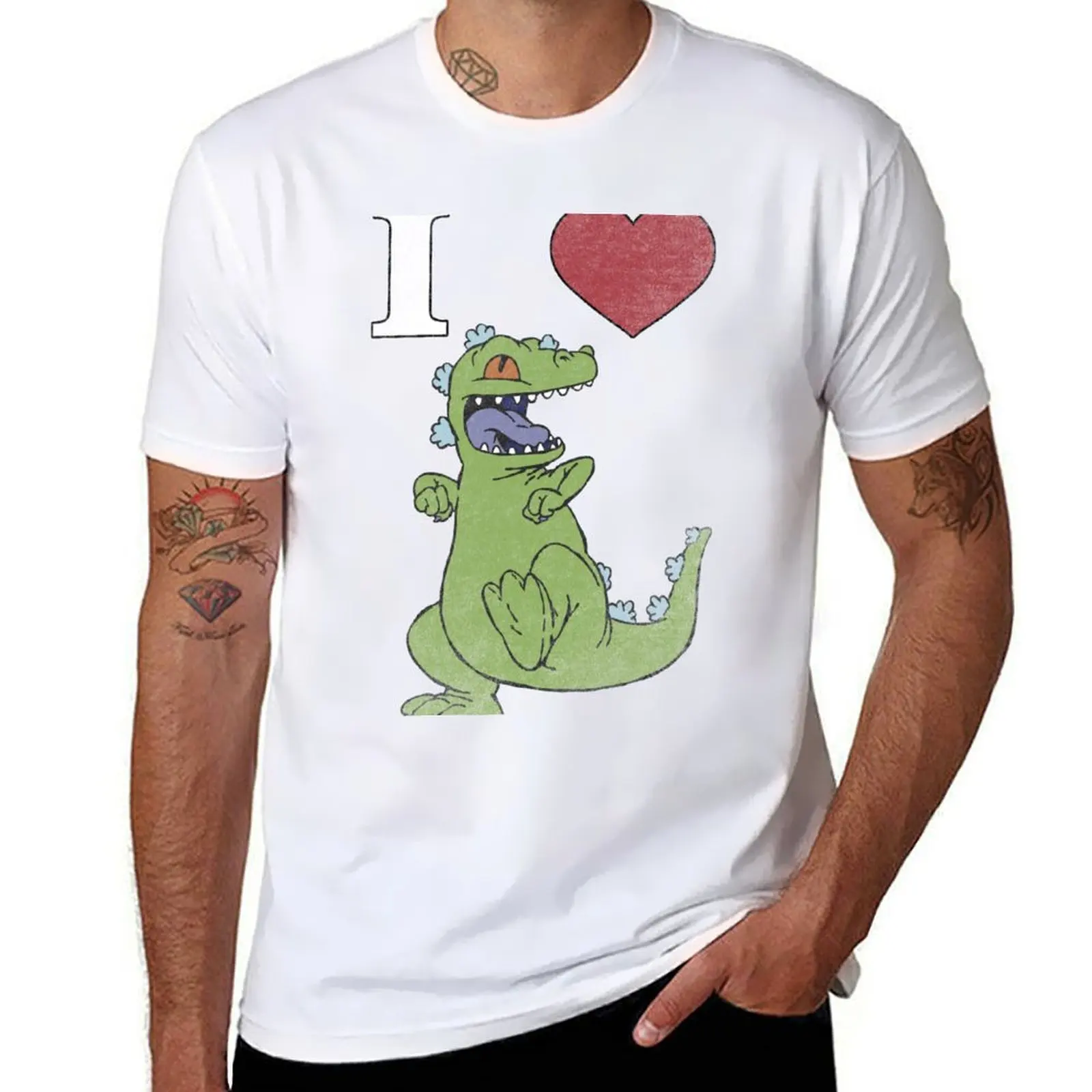 

Rugrats I Love Reptar Distressed Heart Poster T-Shirt Fashion Casual Short Sleeve T-Shirt